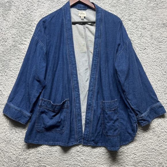 J.CREW Jackets & Blazers - J Crew Drapey Indigo Jacket Womens XL Blue Pockets Cotton Casual